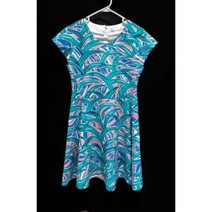 LIST Tropical Palm Beach Fit and Flare Palm Print Skater Pastel Mini Dress M